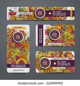 Corporate Identity vector templates set with doodles floral theme