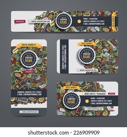 Corporate Identity vector templates set with doodles social internet theme