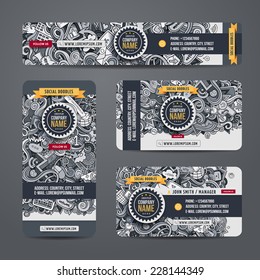 Corporate Identity vector templates set with doodles social internet theme