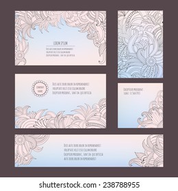 Corporate identity vector templates set with art ornamental theme
