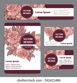 Corporate Identity vector templates set with doodles floral theme