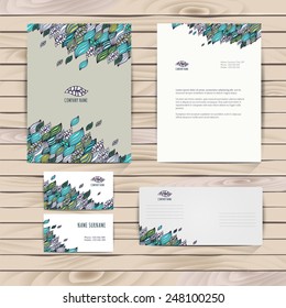Corporate Identity vector templates set with art ornamental theme.