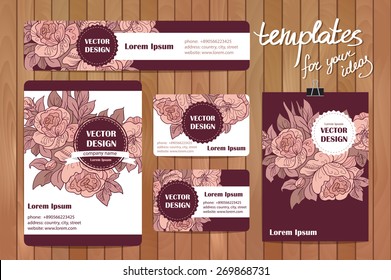 Corporate Identity vector templates set with doodles floral theme