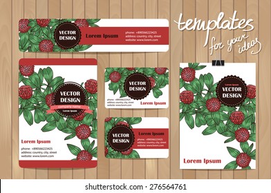 Corporate Identity vector templates set with doodles clover theme