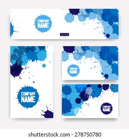 Corporate Identity vector templates set with watercolor paint abstract background. Vector illustration