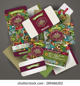 Corporate Identity vector templates set with doodles summer theme