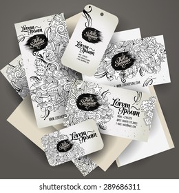 Corporate Identity vector templates set with doodles sketchy summer theme