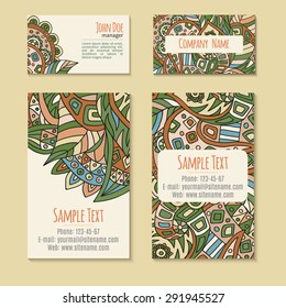 Corporate Identity vector templates set with zentangle doodles autumn elements. Business cards and flyers. On isolated background.
