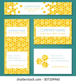 Corporate Identity vector templates set with honeycombs