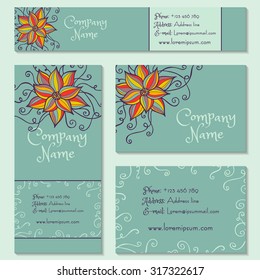 Corporate Identity vector templates set with vintages floral illustrations. Business card, banner, flyer