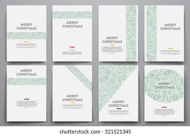 Corporate identity vector templates set with doodles Christmas theme. Target marketing concept