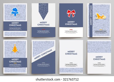 Corporate identity vector templates set with doodles Christmas theme. Target marketing concept