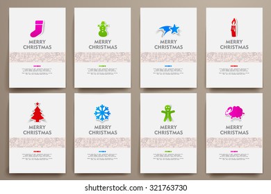 Corporate identity vector templates set with doodles Christmas theme. Target marketing concept