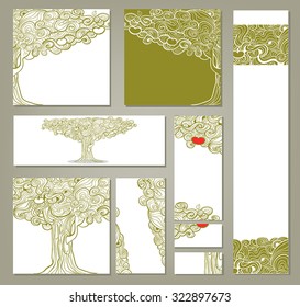 Corporate Identity vector templates set with decorative apple tree