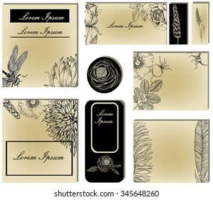 Corporate Identity vector templates set with decorative flowers