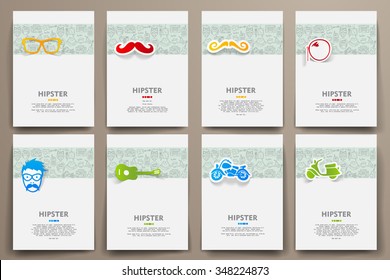 Corporate identity vector templates set with doodles hipster theme. Target marketing concept