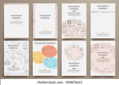 Corporate identity vector templates set with doodles ramadan theme. Target marketing concept