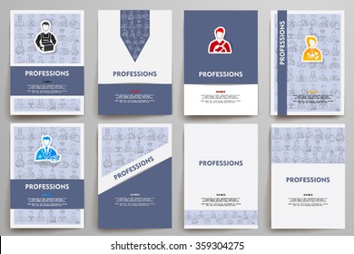 Corporate identity vector templates set with doodles professions theme