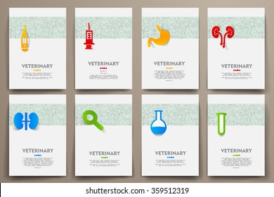 Corporate identity vector templates set with doodles veterinary theme