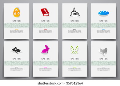 Corporate identity vector templates set with doodles easter theme
