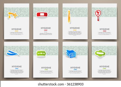 Corporate identity vector templates set with doodles hygiene theme