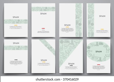Corporate identity vector templates set with doodles Spain theme