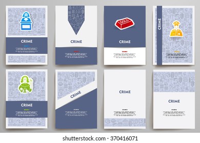 Corporate identity vector templates set with doodles crime theme