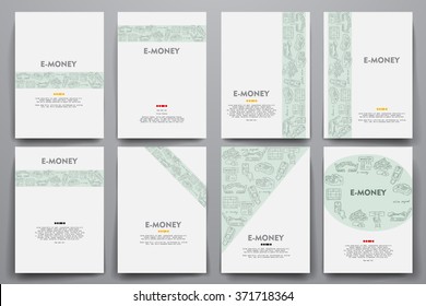 Corporate identity vector templates set with doodles e-money theme