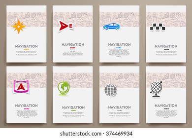 Corporate identity vector templates set with doodles navigation theme