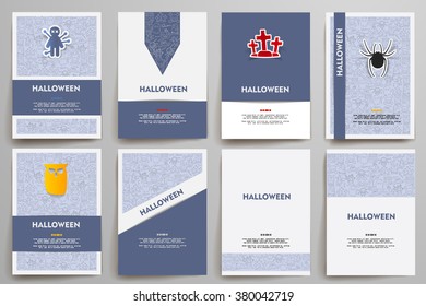 Corporate identity vector templates set with doodles Halloween theme