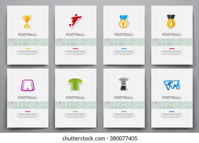 Corporate identity vector templates set with doodles football theme