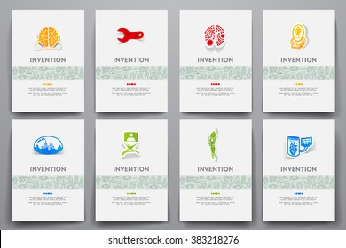 Corporate identity vector templates set with doodles invention theme
