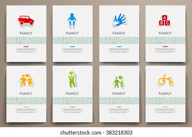Corporate identity vector templates set with doodles family theme