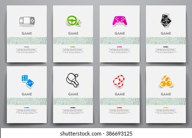 Corporate identity vector templates set with doodles gaming theme