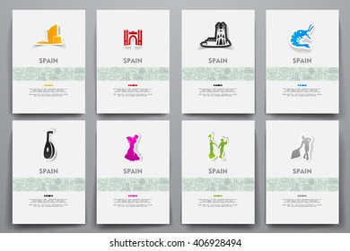 Corporate identity vector templates set with doodles Spain theme