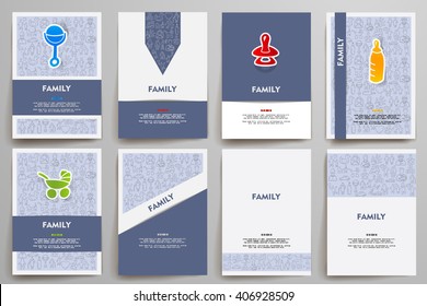Corporate identity vector templates set with doodles family theme
