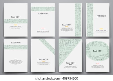 Corporate identity vector templates set with doodles fashion theme