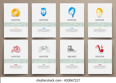 Corporate identity vector templates set with doodles hipster theme