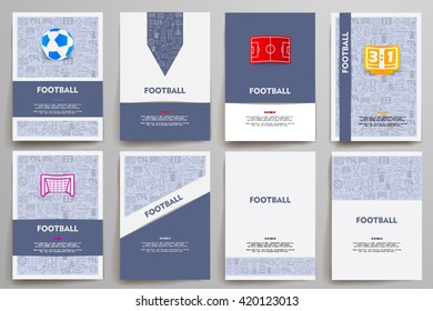 Corporate identity vector templates set with doodles football theme