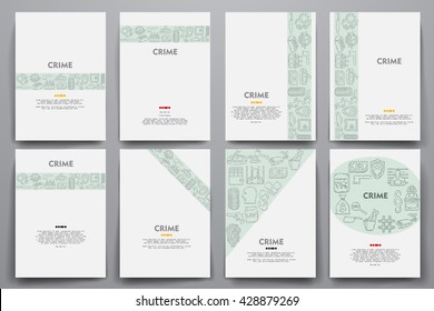 Corporate identity vector templates set with doodles crime theme