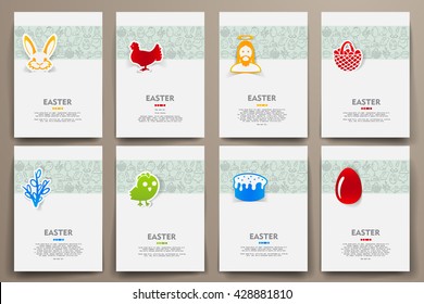 Corporate identity vector templates set with doodles easter theme