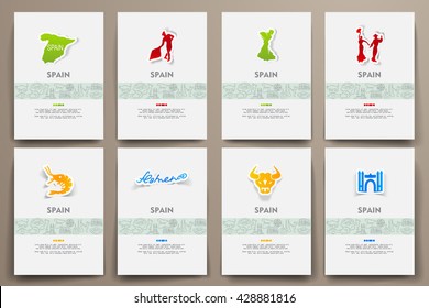 Corporate identity vector templates set with doodles Spain theme