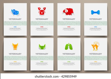 Corporate identity vector templates set with doodles veterinary theme