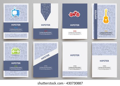 Corporate identity vector templates set with doodles hipster theme