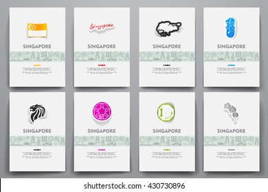 Corporate identity vector templates set with doodles Singapore theme
