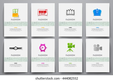 Corporate identity vector templates set with doodles fashion theme