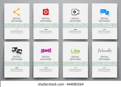 Corporate identity vector templates set with doodles social network theme