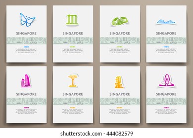 Corporate identity vector templates set with doodles Singapore theme