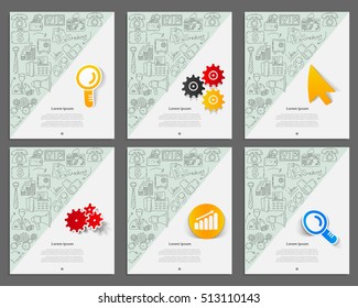 Corporate identity vector templates set with doodles business icons. 