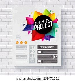Corporate Identity Web Template, with Artistic Graphic Design on Top, on a White Brick Wall Background. Vector illustration.